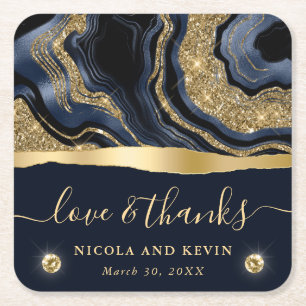 Elegante Blaue Folie und Gold Glitter Achat Hochze Rechteckiger Pappuntersetzer