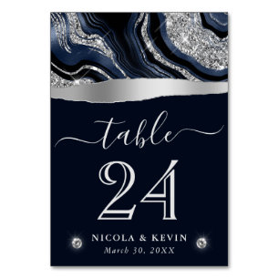 Elegante Blaue Folie- und Silber-Glitter-Achat-Hoc Tischnummer