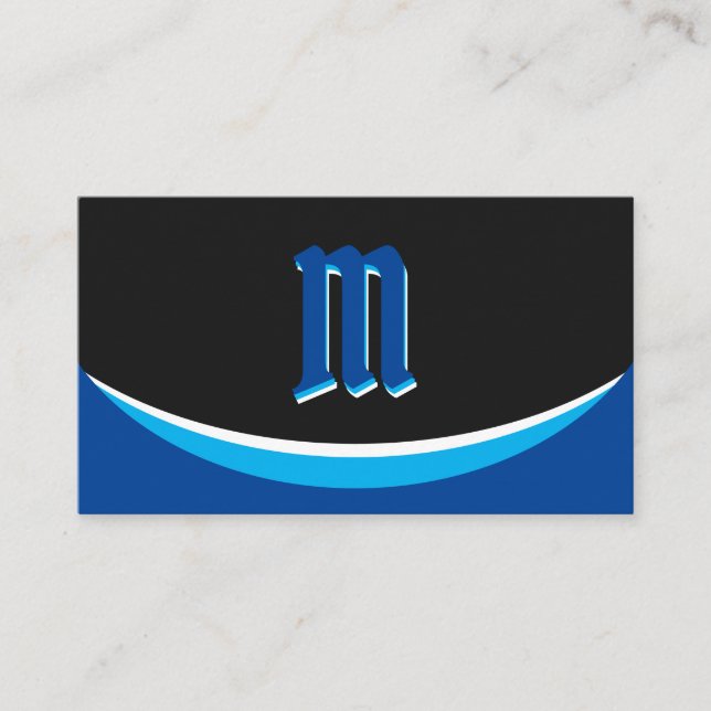 Elegante blaue Formen auf schwarzem Monogramm-3d-E Visitenkarte (Vorderseite)