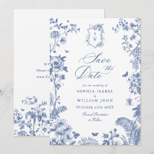 Elegante blaue französische Gartengestaltung Hochz Save The Date