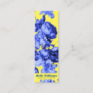 Elegante blaue gelbe Vintage Blumenillustration Mini Visitenkarte