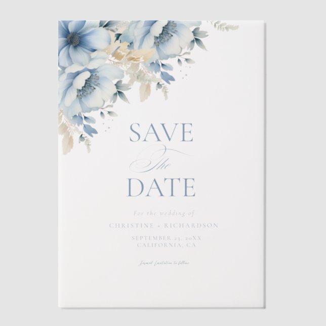Elegante blaue, geometrische Rahmen Blütenhochzeit (Vorderseite)