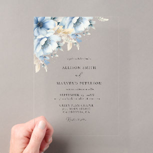 Elegante blaue, geometrische Rahmen Blütenhochzeit Acryleinladungen