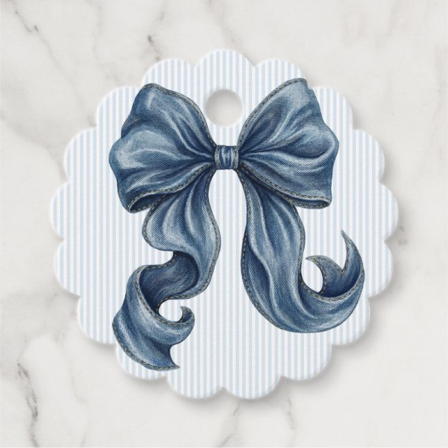 Elegante blaue gestreifte Baby Shower Geschenkanhänger (Vorderseite)