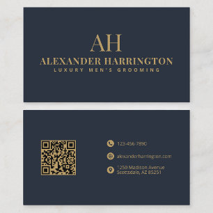 Elegante Blaue Gold-QR-Code-Friseur-Styling-Geschä Visitenkarte
