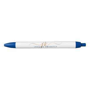 Elegante Blaue Gold Schrift Monogramm Anfangsbuchs Kugelschreiber