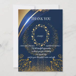 Elegante Blaue & Goldene Blumendankkarte Dankeskarte