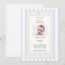 Elegante Blaue Goldene Foto-Tauf-Einladung