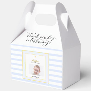Elegante Blaue Goldene Foto-Tauffeier Geschenkschachtel