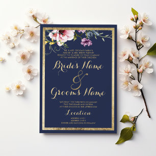 Elegante, blaue goldfarbene Pink-Minze Blumenhochz Einladung