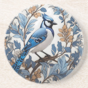 Elegante Blaue Häher, inspiriert von William Morri Getränkeuntersetzer