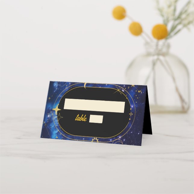 Elegante blaue Hochzeit Platzkarte (Vorderseite)