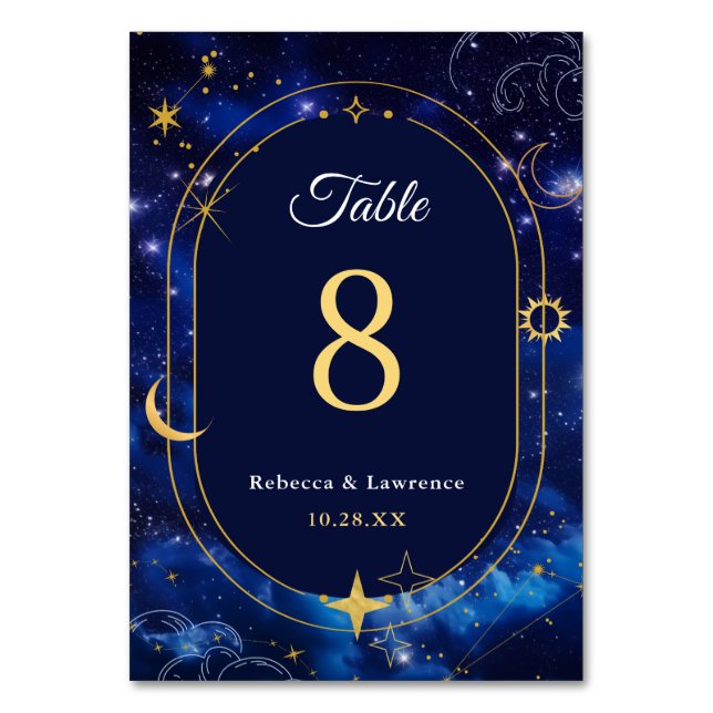 Elegante blaue Hochzeit Tischnummer (Vorderseite)