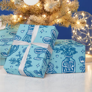 Elegante blaue Hochzeitsfeier-Ikonen Collage Geschenkpapier