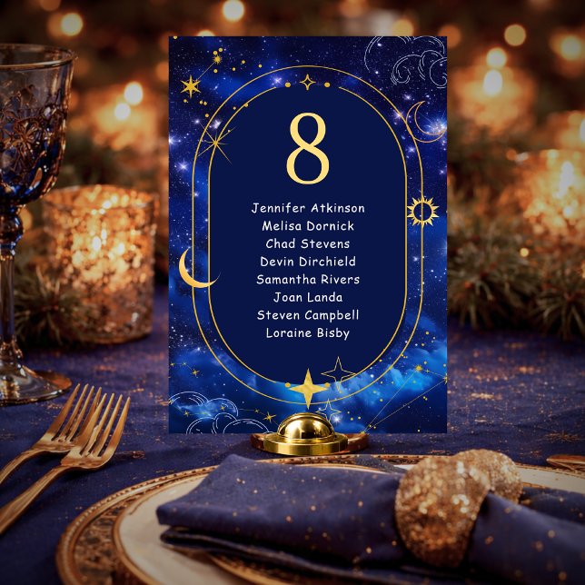 Elegante blaue Hochzeitssitze Tischnummer (Von Creator hochgeladen)