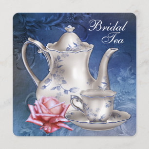 Elegante blaue Hochzeitstee-Einladung Einladung
