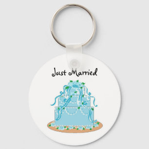 Elegante blaue Hochzeitstorte - Gerade verheiratet Schlüsselanhänger
