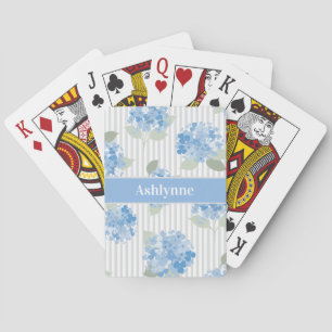Elegante Blaue Hortensie Salbeigrün Grau Streifen  Spielkarten