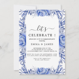 Elegante Blaue Hortensie | Weiß "Lasst uns feiern" Einladung
