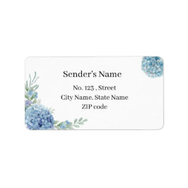 Elegante Blaue Hortensien Aquarell Blumen Hochzeit Adressaufkleber