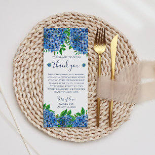 Elegante Blaue Hortensien Aquarell-Hochzeit Dankeskarte