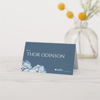 Elegante Blaue Hortensien-Band-Hochzeit Platzkarte