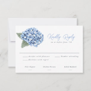 Elegante blaue Hortensien-Blumen-Hochzeits-RSVP-Ka RSVP Karte