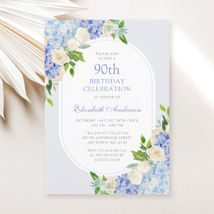 Elegante blaue Hortensien-Blumen zum 90. Geburtsta Einladung