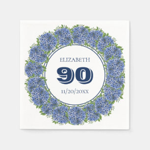 Elegante blaue Hortensien-Blumen zum 90. Geburtsta Serviette