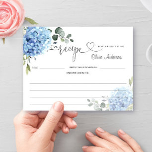 Elegante Blaue Hortensien Brautparty Rezeptkarte Postkarte