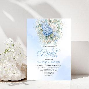 Elegante blaue Hortensien-Einladung zur Brautparty Einladung