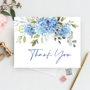 Elegante Blaue Hortensien-Eukalyptus-Blume Danke Postkarte