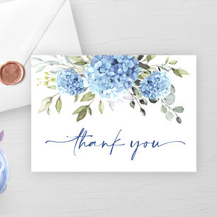 Elegante Blaue Hortensien Eukalyptus Blumen Einfac Dankeskarte