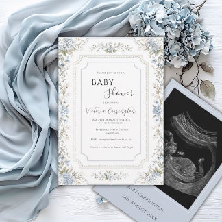 Elegante Blaue Hortensien Foto Moderne Babyparty-E Einladung