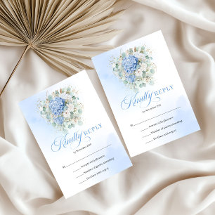 Elegante blaue Hortensien Goldene Hochzeits-RSVP-K RSVP Karte