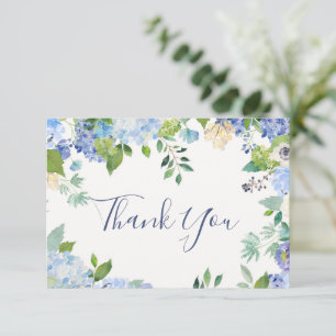 Elegante Blaue Hortensien Grün Hochzeitsfloristik Dankeskarte