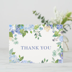Elegante Blaue Hortensien Grün Wedding Floral Dankeskarte