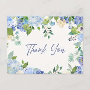 Elegante Blaue Hortensien Grünzeug Danke Postkarte