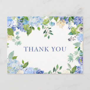 Elegante Blaue Hortensien Grünzeug Danke Postkarte