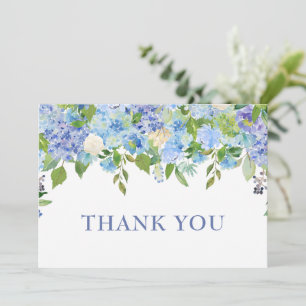 Elegante Blaue Hortensien Grünzeug Hochzeitsfloris Dankeskarte
