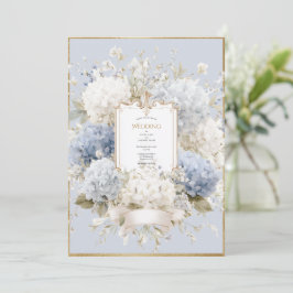 Elegante Blaue Hortensien Hochzeit im Vintage-Stil Einladung