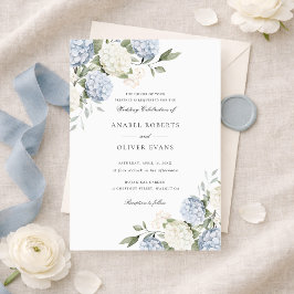 Elegante blaue Hortensien-Hochzeit mit Blumenschmu Einladung
