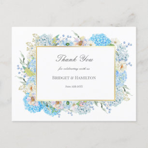 Elegante Blaue Hortensien-Hochzeits-Dankeschön Postkarte