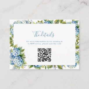 Elegante blaue Hortensien-Hochzeits-Website Begleitkarte