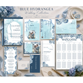 Elegante blaue Hortensien-Hochzeitszeitplan Programm