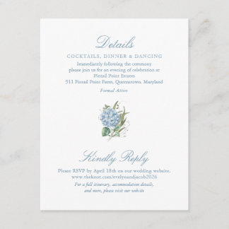 Elegante Blaue Hortensien-Monogramm-Beilagekarte Begleitkarte