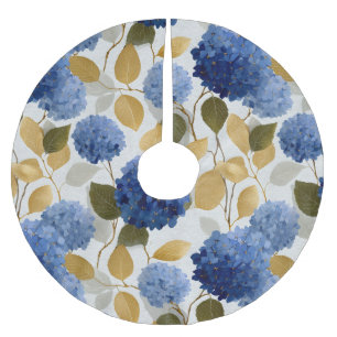 Elegante Blaue Hortensien-Nahtlos-Muster Polyester Weihnachtsbaumdecke