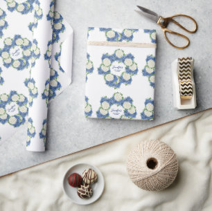 Elegante Blaue Hortensien Sommer Frühling Baby Sho Geschenkpapier