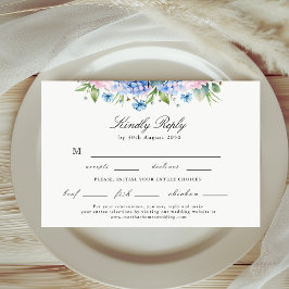 Elegante blaue Hortensien-Speisewahl-Hochzeitsantw RSVP Karte