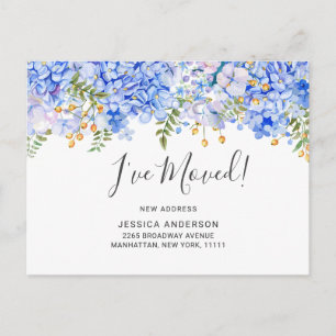 Elegante Blaue Hortensien Umzugsankündigung Postkarte